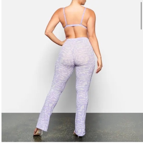 SKIMS Summer Mesh Set 2PC Lilac Swirl Semi-Sheer Brand Printed Pant Set L/XL - Picture 2 of 7